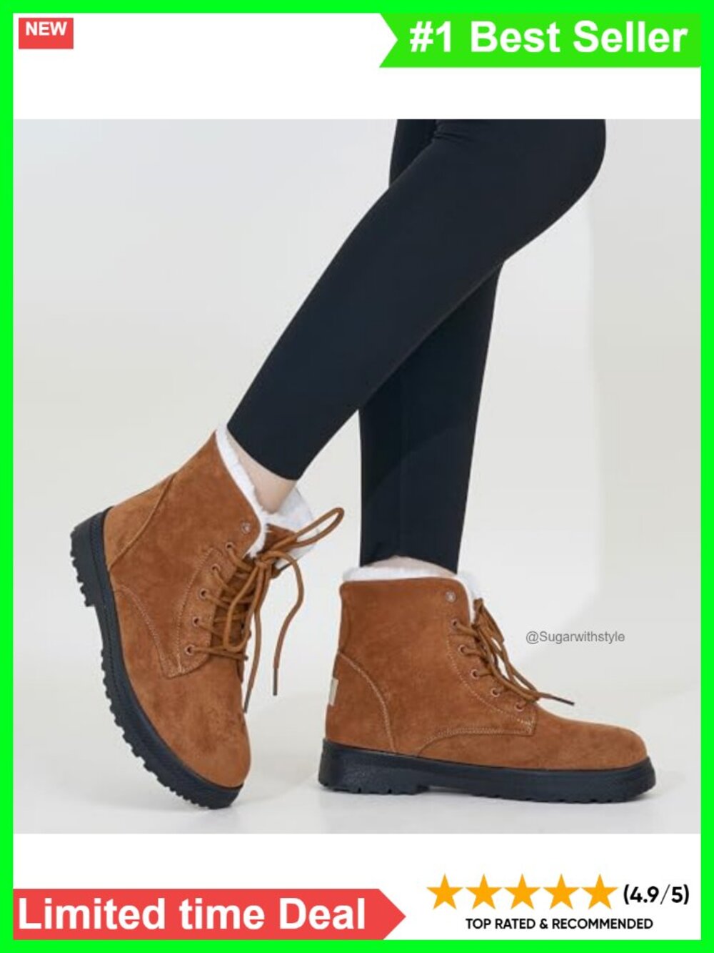 Winter Snow Boots Fur Lined Ankle Booties Lace Up Slip On Outdoor - Picture 5 of 6